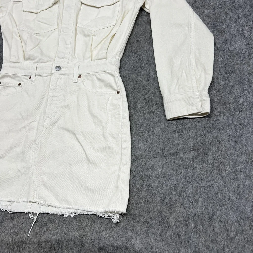 PISTOLA Dress Womens S Cream White Denim Shirt Dress Long Sleeve Raw Hem Utility
